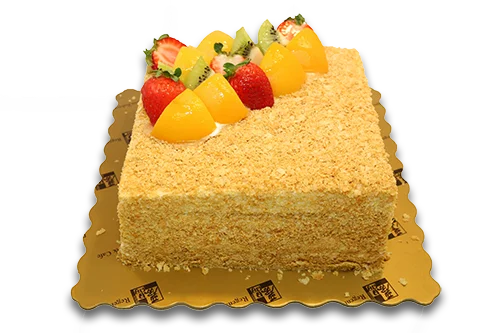 Napoleon cake topped with fresh fruit